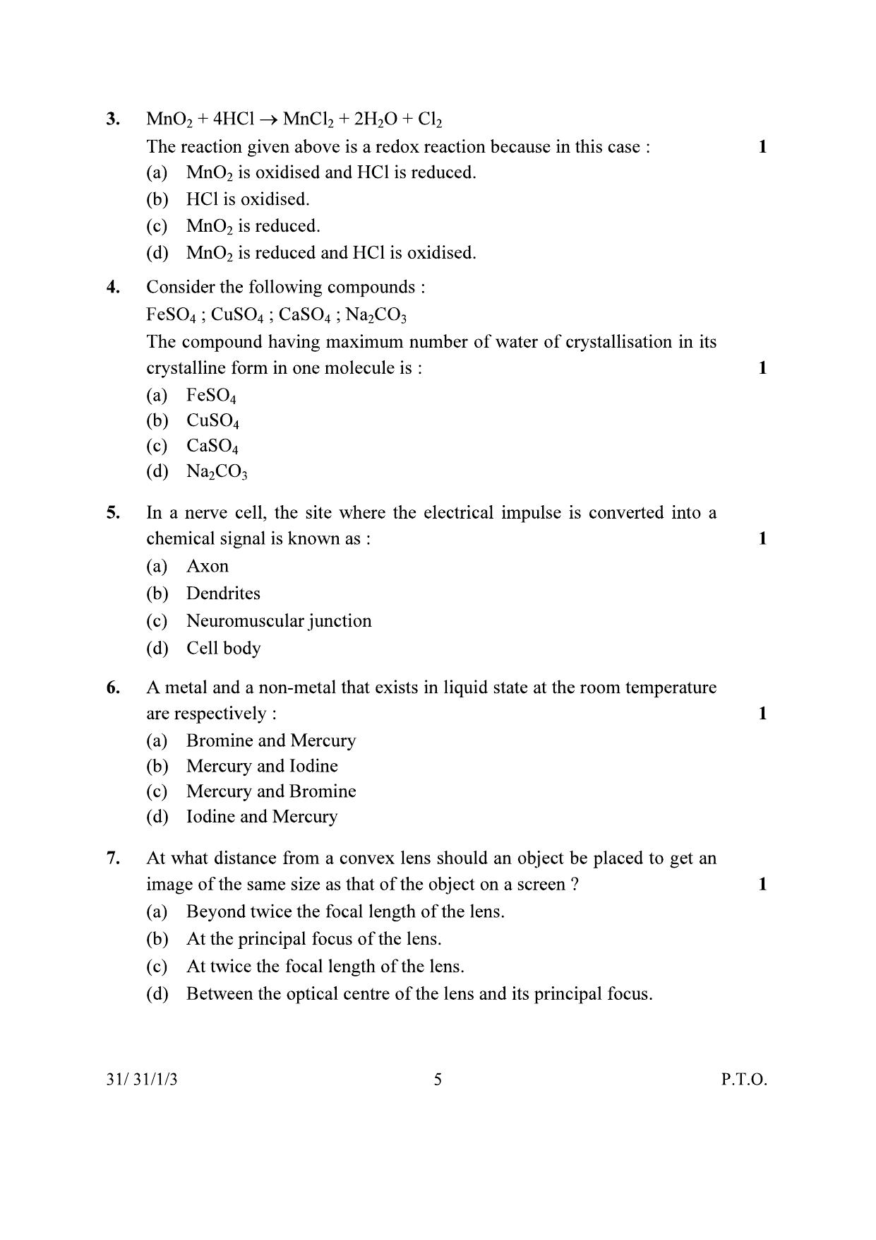 CBSE Class 10 31-1-3 Science 2024 Question Paper - Page 5