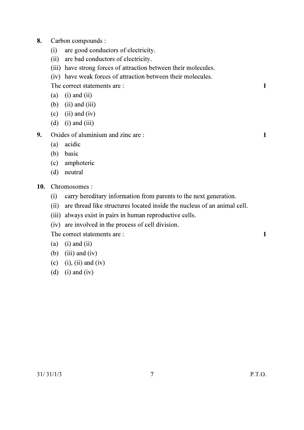 CBSE Class 10 31-1-3 Science 2024 Question Paper - Page 7