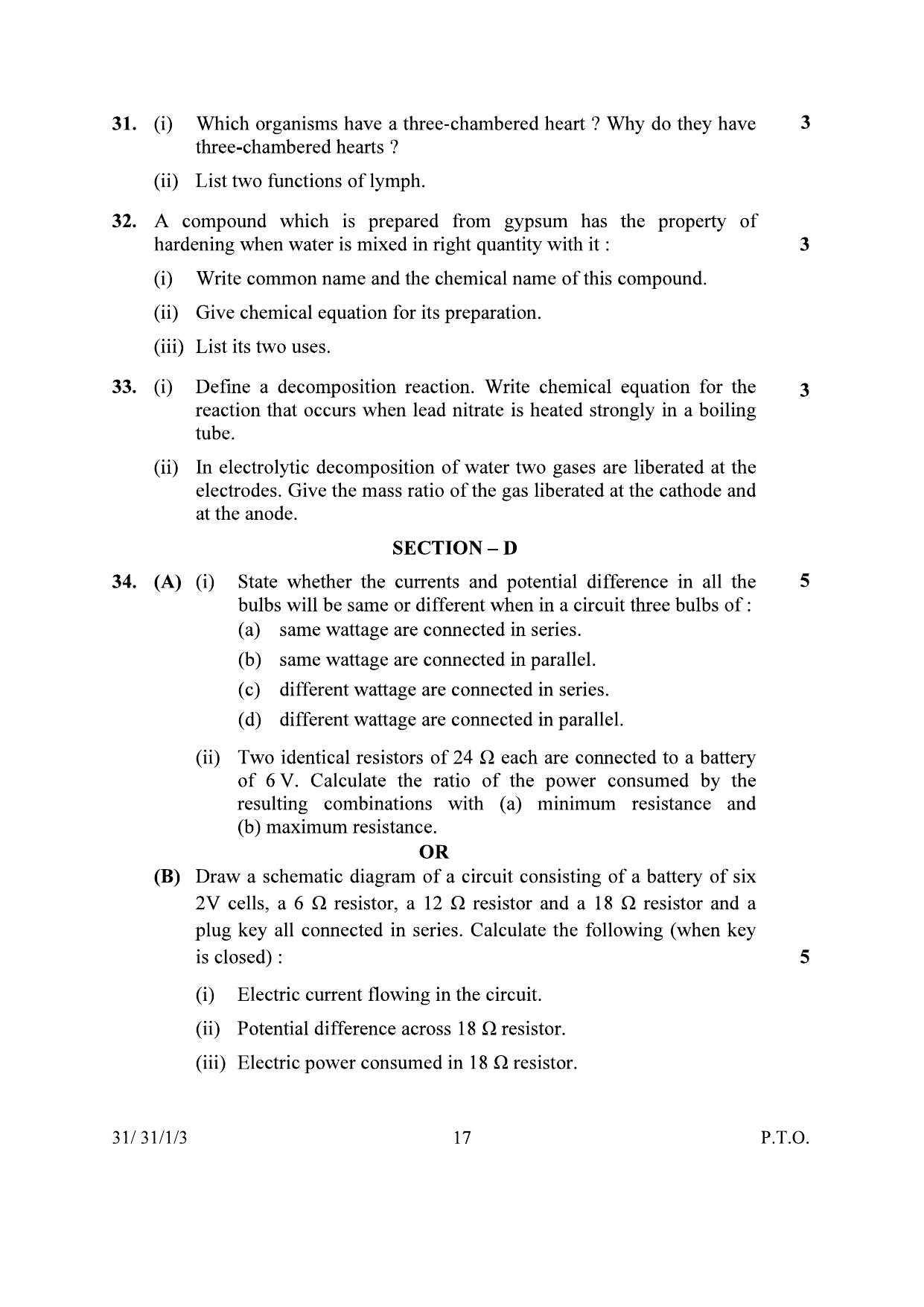 CBSE Class 10 31-1-3 Science 2024 Question Paper - Page 17