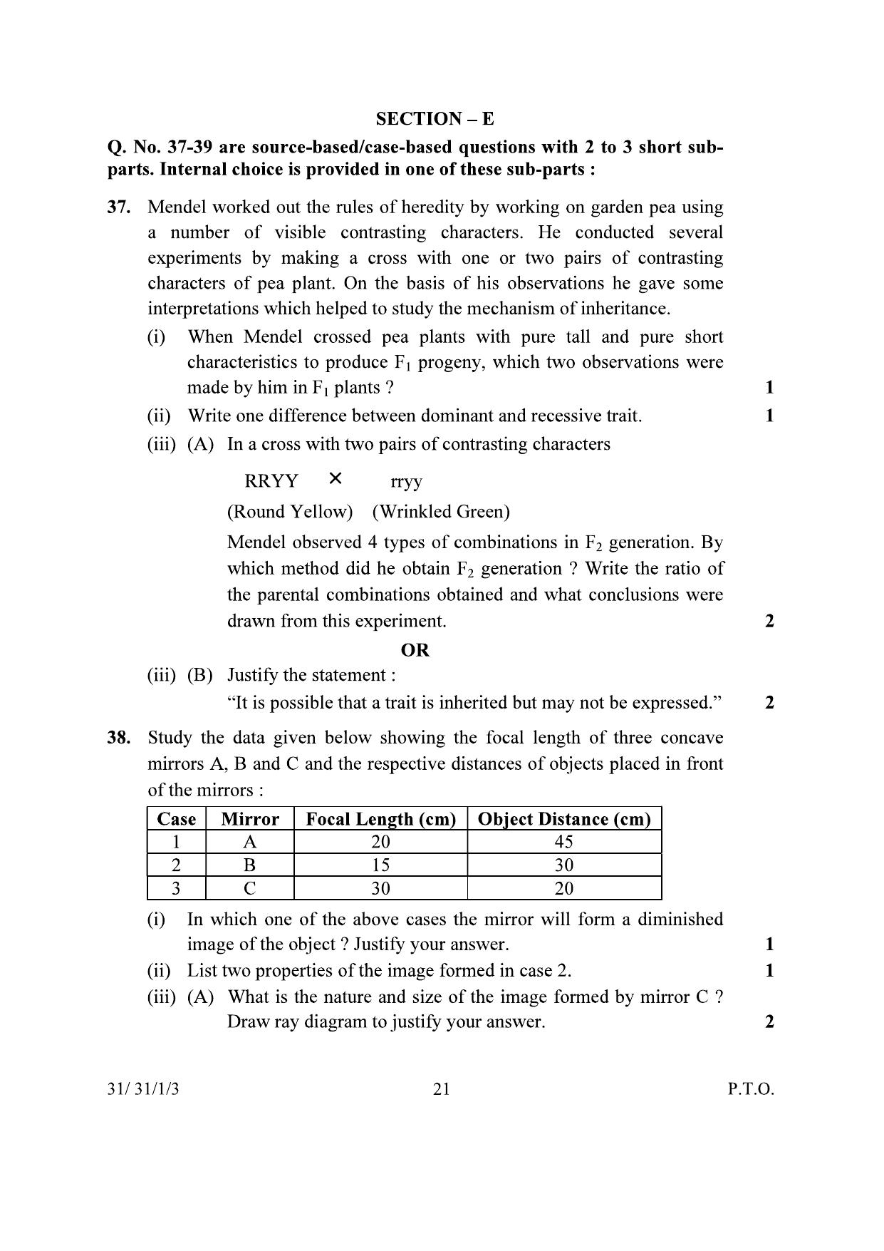 CBSE Class 10 31-1-3 Science 2024 Question Paper - Page 21