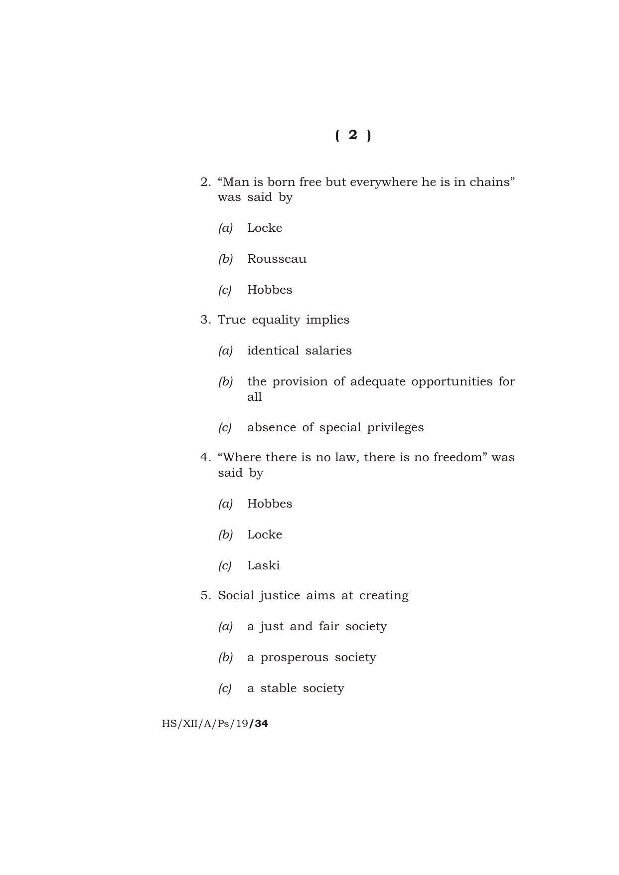 Meghalaya Board (MBOSE) Class 12 POLITICAL SCIENCE 2019 Question Paper - Page 2
