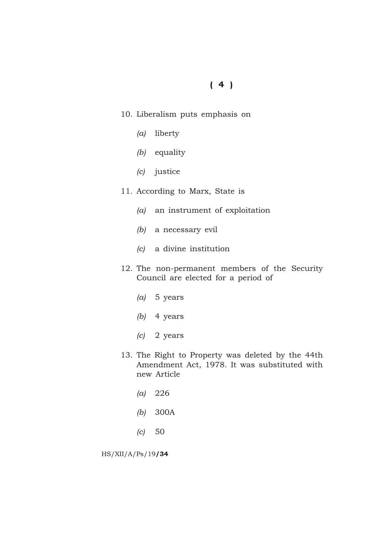 Meghalaya Board (MBOSE) Class 12 POLITICAL SCIENCE 2019 Question Paper