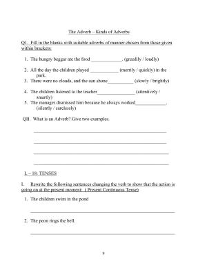 Worksheet for Class 4 English Assignment 104 Adverbs