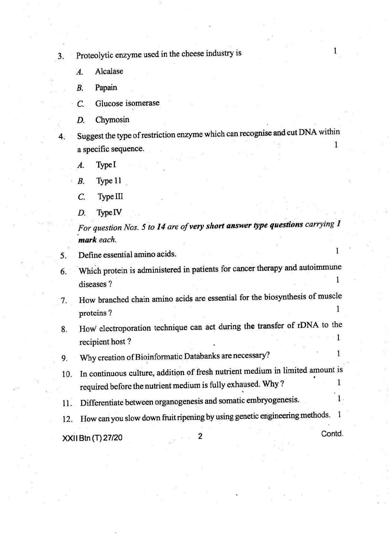 COHSEM Class 12 Biotechnology Question Papers 2020 - Page 2