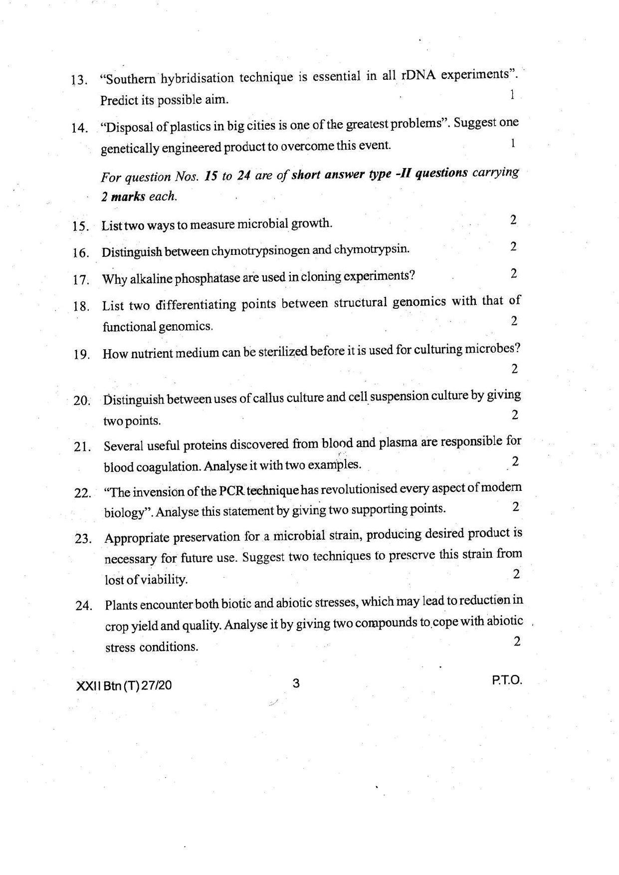 COHSEM Class 12 Biotechnology Question Papers 2020 - Page 3