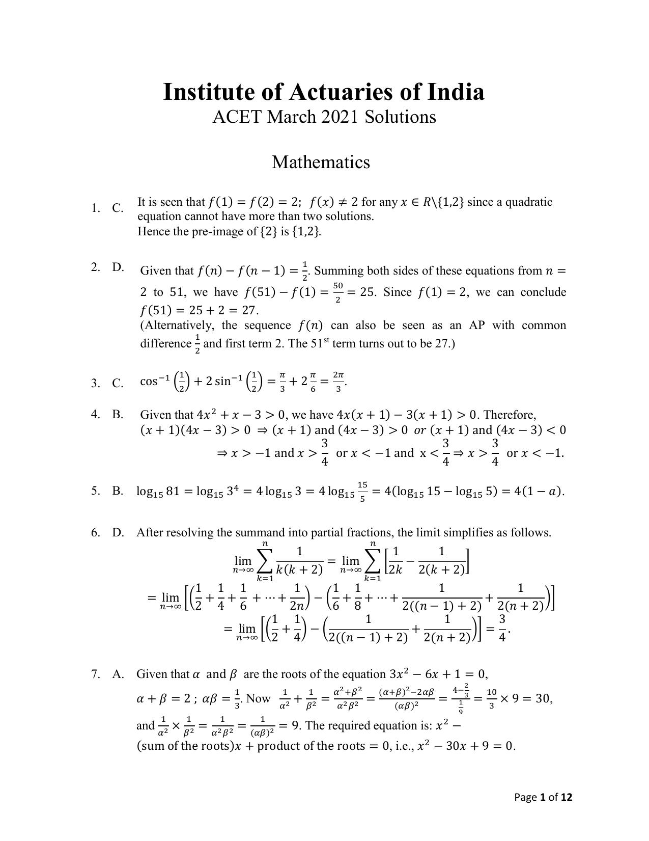 ACET March 2021 Solution - Page 1