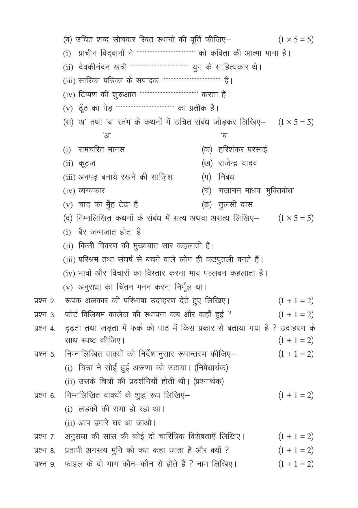 CGSOS Class 12 Model Question Paper - Hindi - I - Page 2