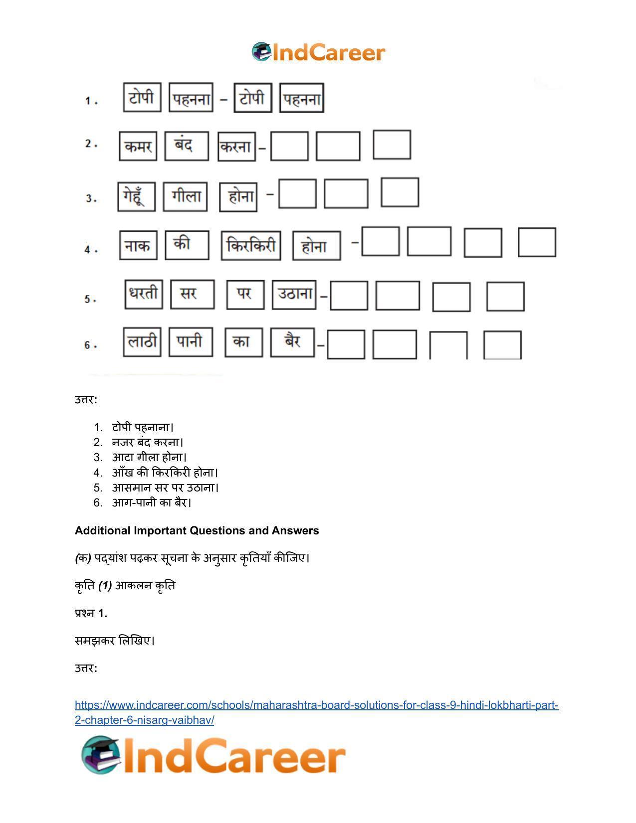 Maharashtra Board Solutions for Class 9- Hindi Lokbharti (Part 2): Chapter 6- निसर्ग वैभव - Page 7