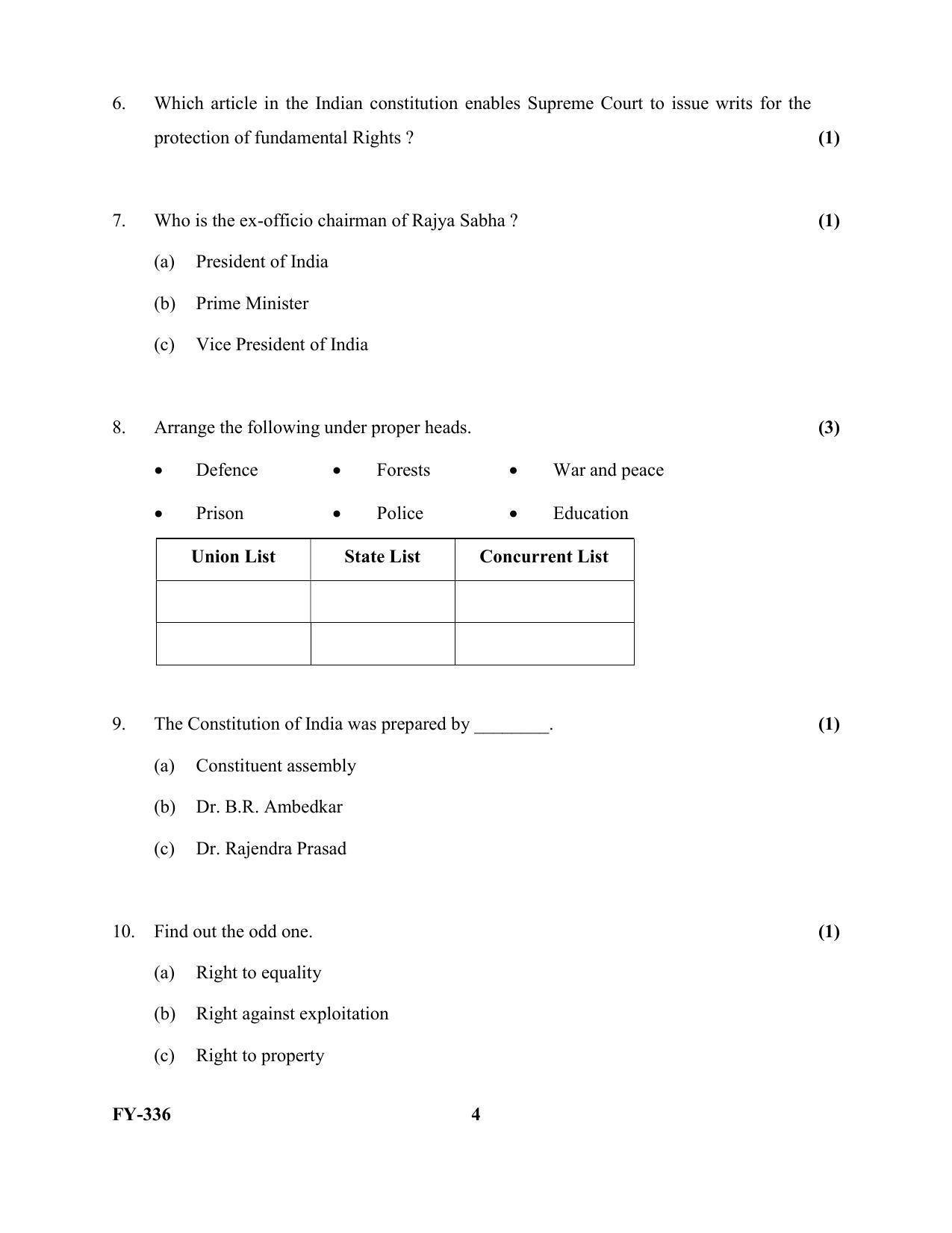 Kerala Plus One 2021 Politics Question Papers (Model) - Page 4