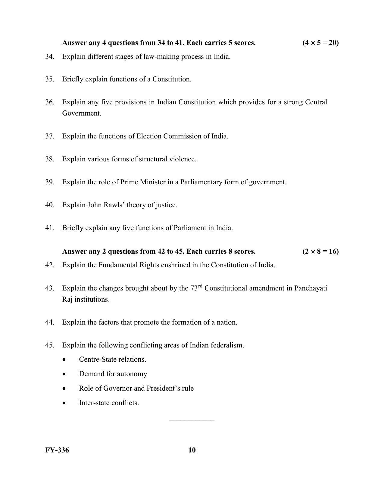 Kerala Plus One 2021 Politics Question Papers (Model) - Page 10