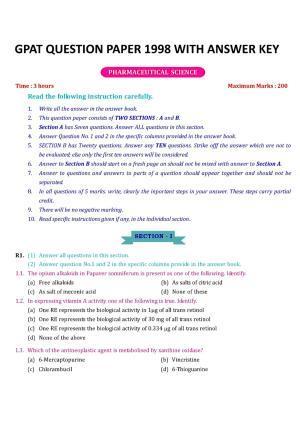 GPAT 1998 Question Paper with Answer Key