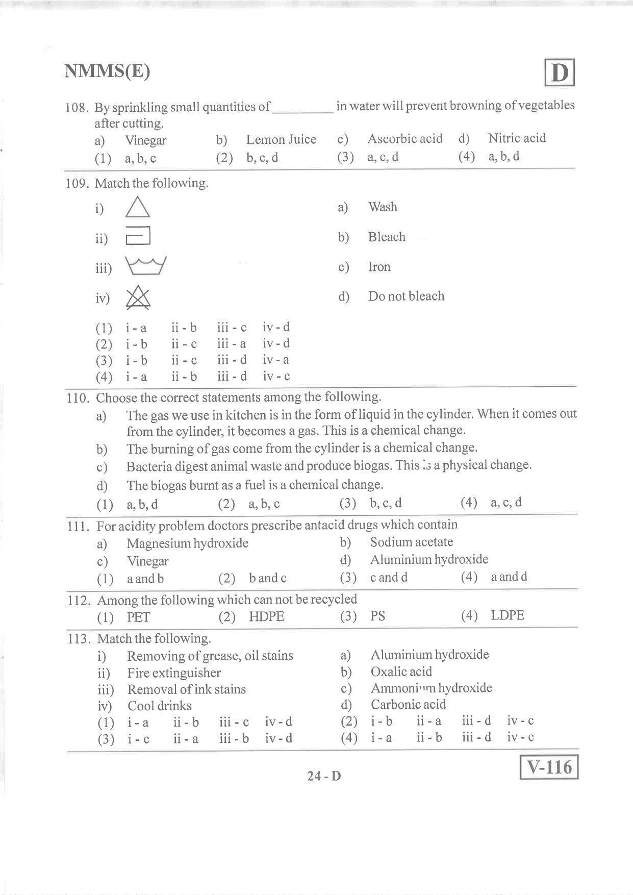 English Medium Nov 2019 (Set D) Class 8 Andhra Pradesh NMMS Question Papers - Page 24