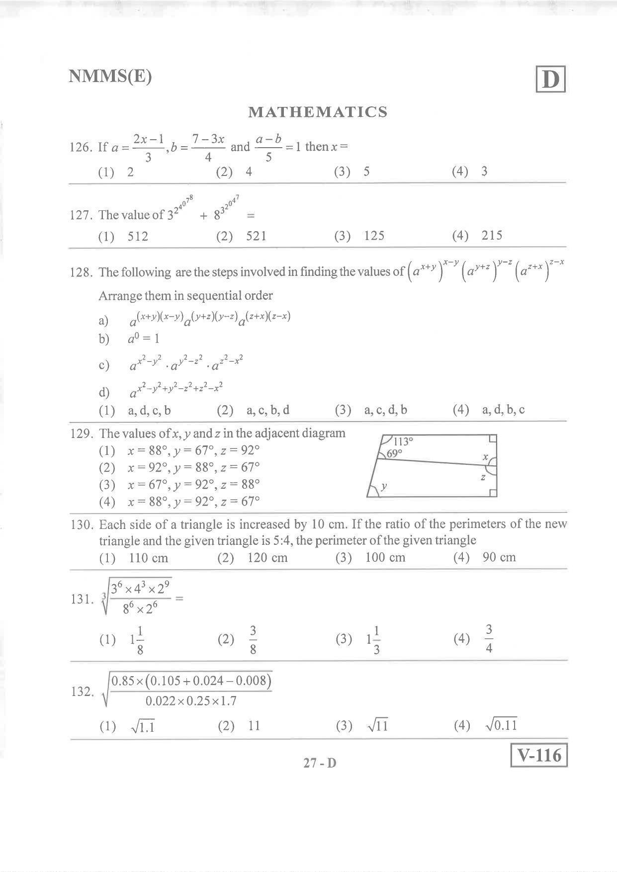English Medium Nov 2019 (Set D) Class 8 Andhra Pradesh NMMS Question Papers - Page 27