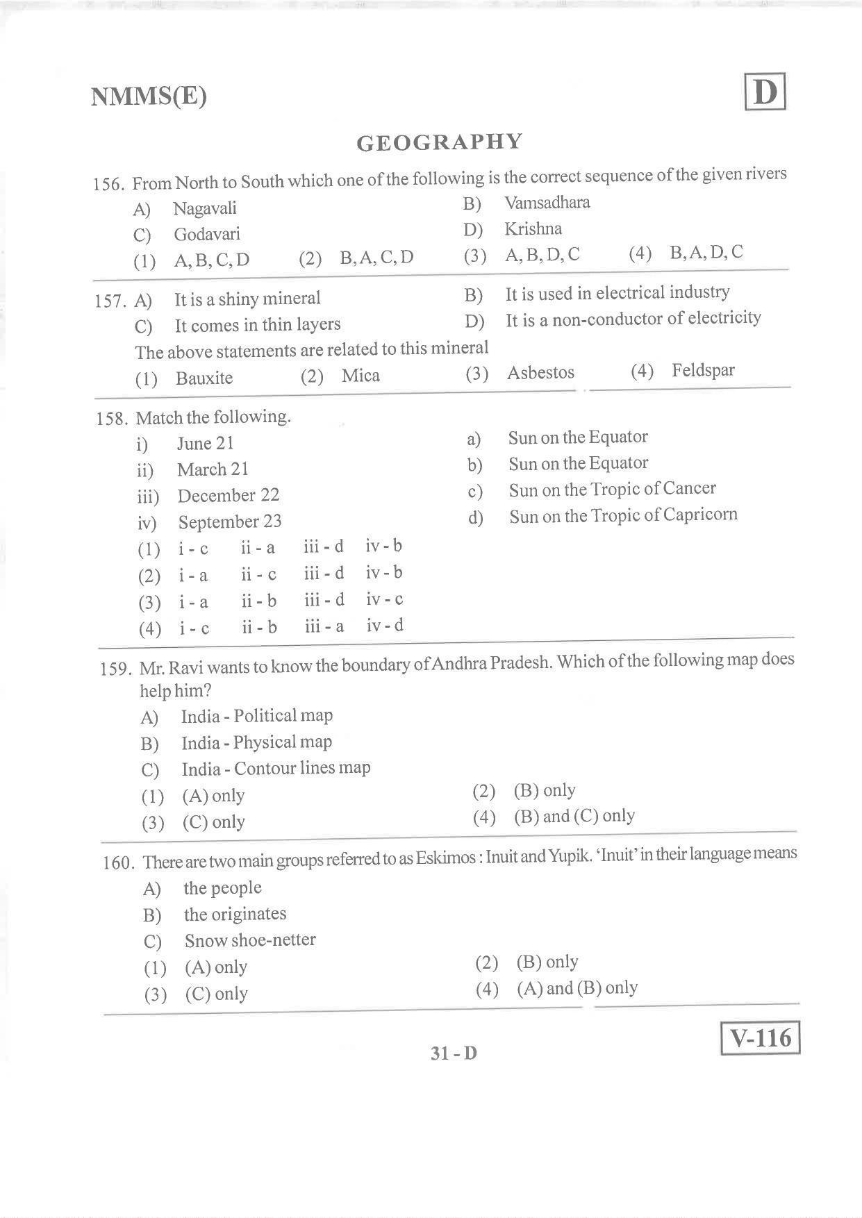 English Medium Nov 2019 (Set D) Class 8 Andhra Pradesh NMMS Question Papers - Page 31