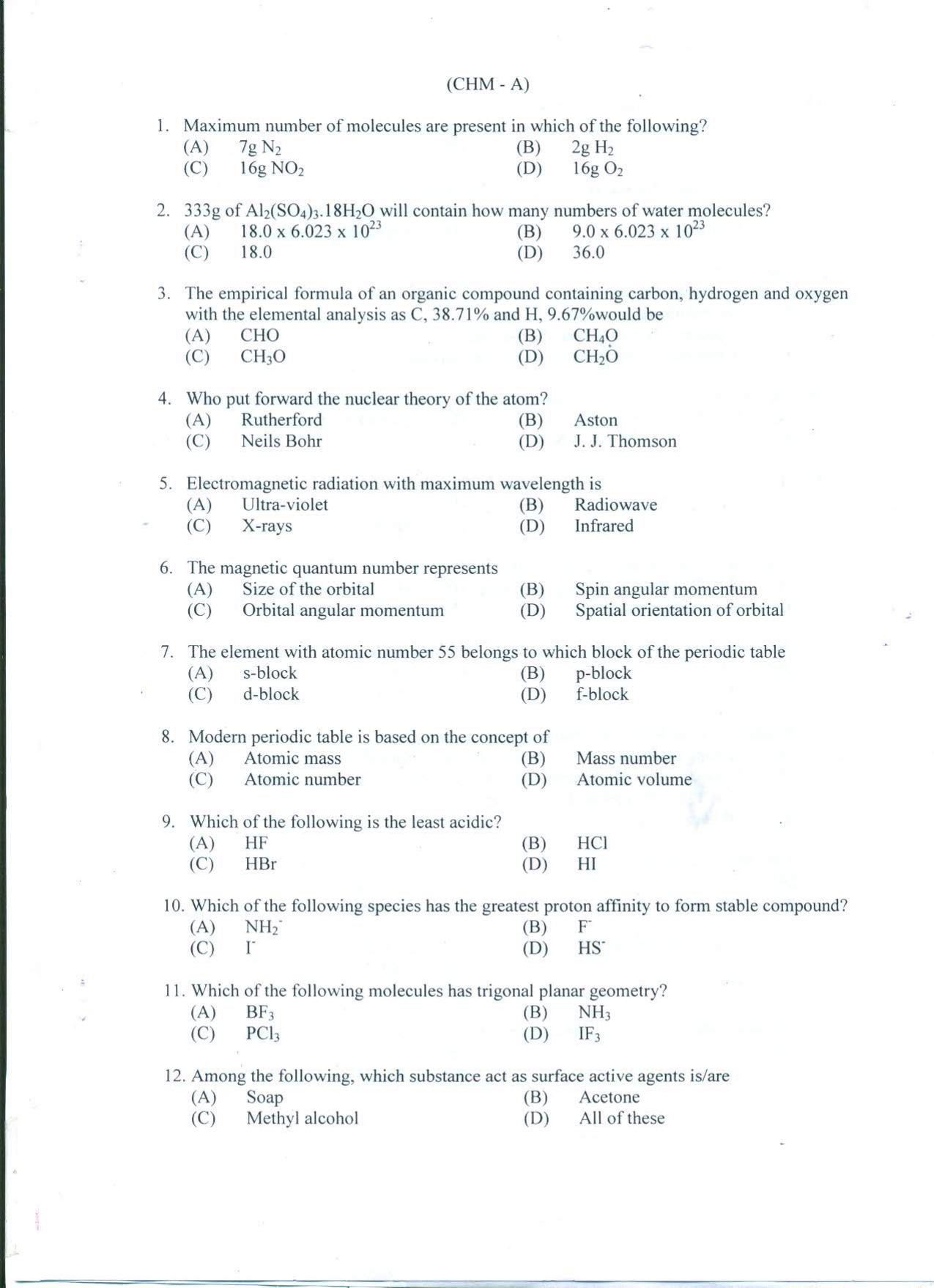 PUCET UG 2022 Chemistry Question Paper - Page 2