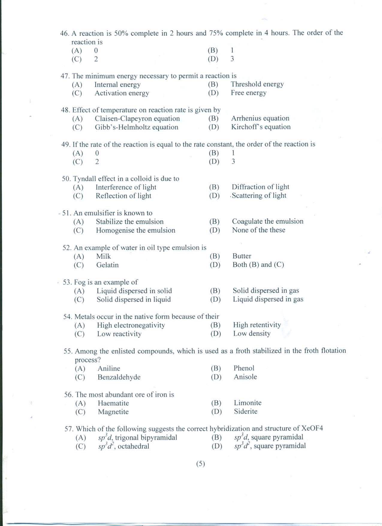 PUCET UG 2022 Chemistry Question Paper - Page 6