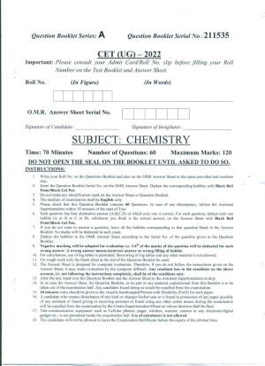 PUCET UG 2022 Chemistry Question Paper