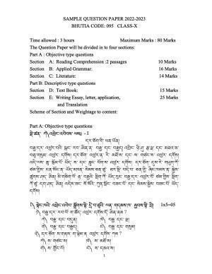 CBSE Class 10 Bhutia Sample Papers 2023