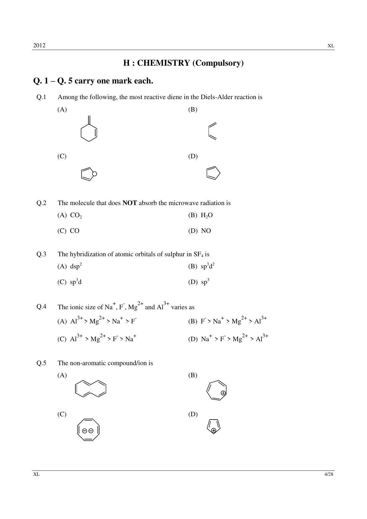 GATE 2012 Life Sciences (XL) Question Paper with Answer Key - Page 4