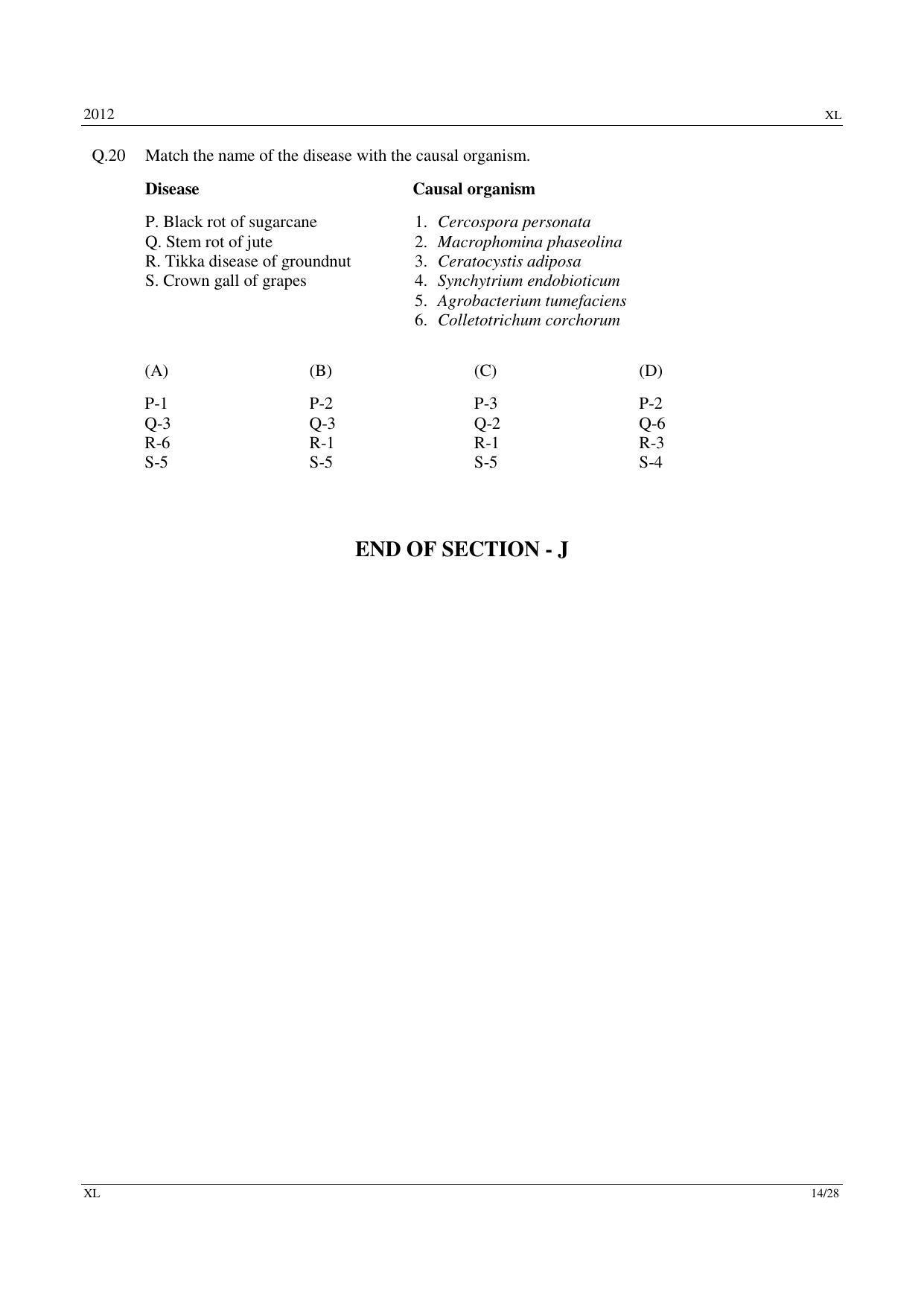 GATE 2012 Life Sciences (XL) Question Paper with Answer Key - Page 14