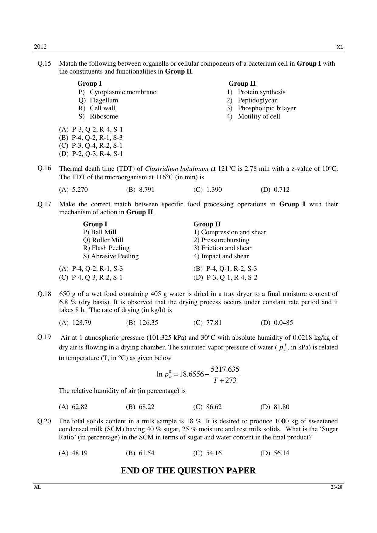 GATE 2012 Life Sciences (XL) Question Paper with Answer Key - Page 23