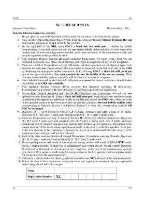 GATE 2012 Life Sciences (XL) Question Paper with Answer Key