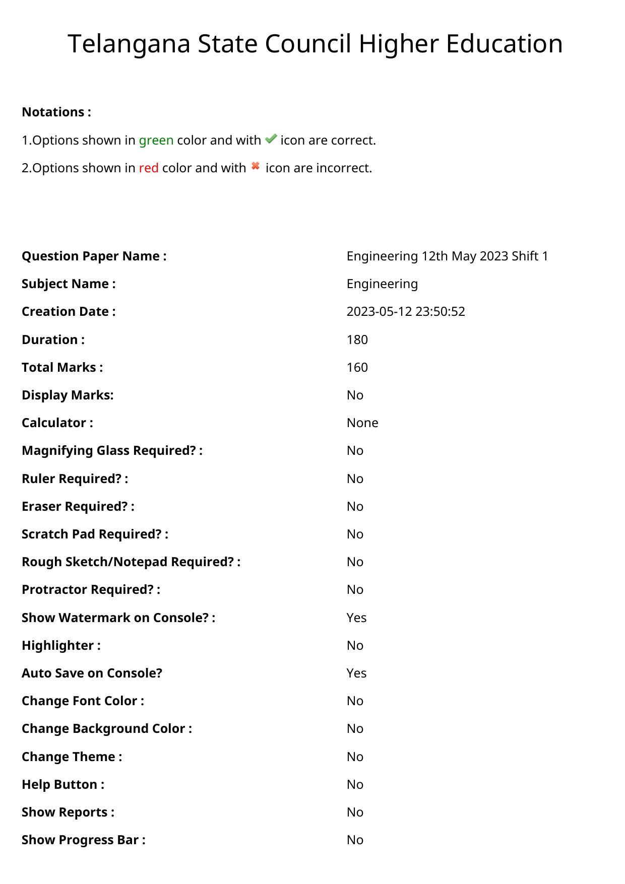 TS EAMCET 2023 Engineering Question Paper with Key (12 May 2023 Forenoon (English & Telugu) - Page 1