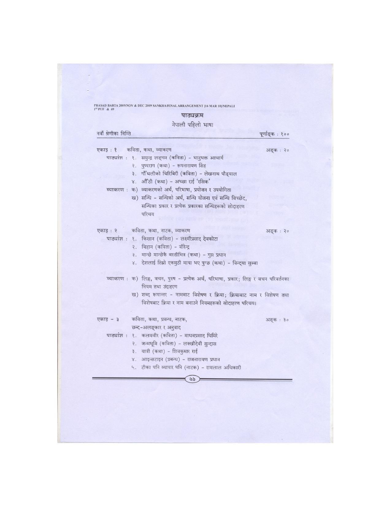 WBBSE Class 10th  Syllabus [Nepali (FL- I )] - Page 5