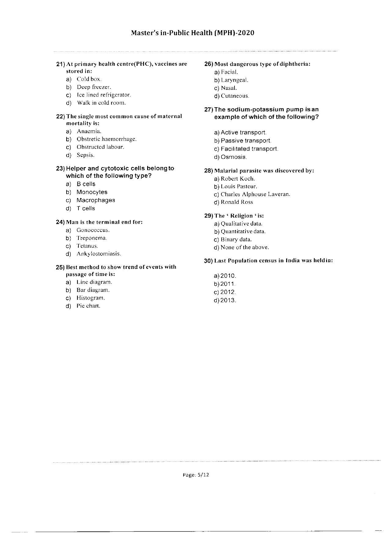 WBJEEB JEMAS (PG) 2020 MPH Question Paper - Page 5