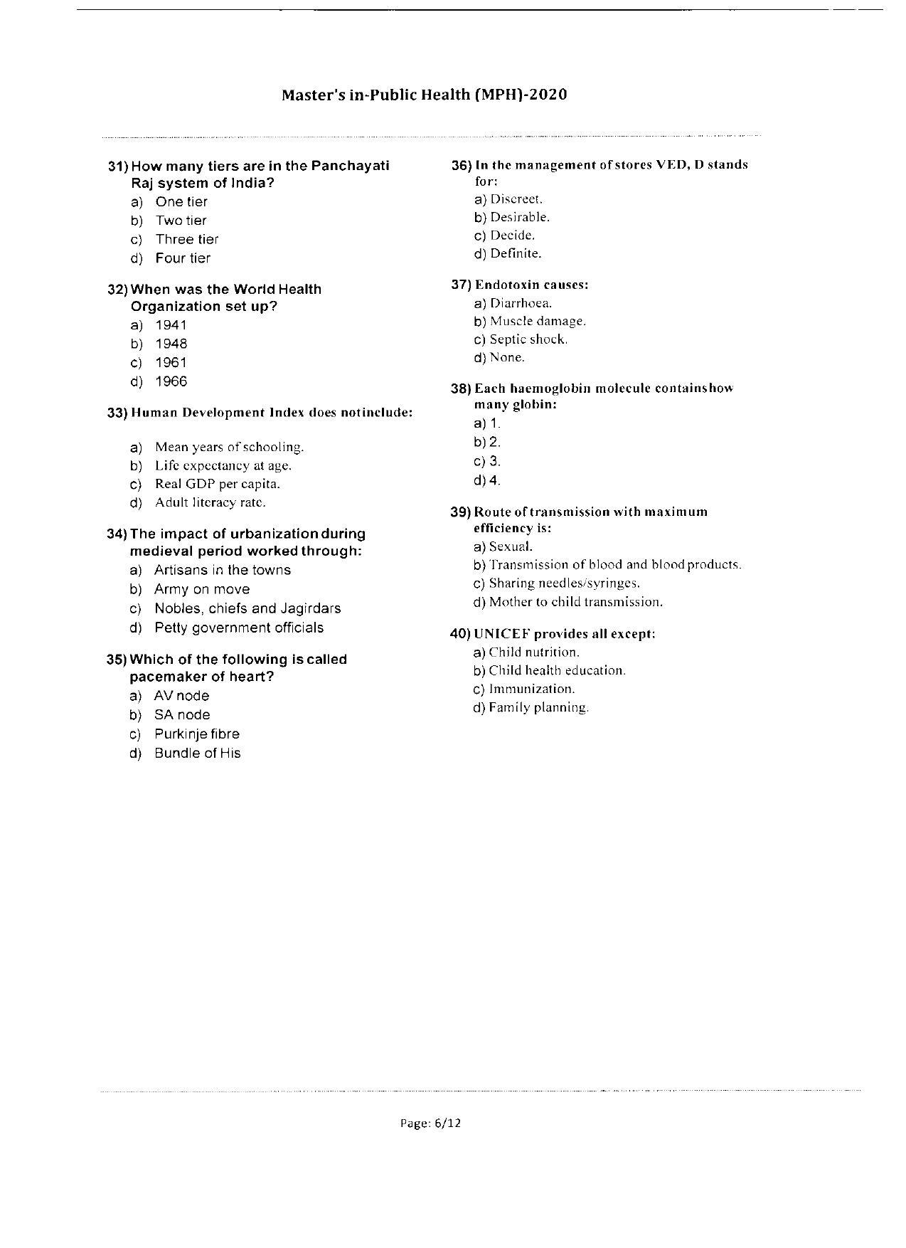 WBJEEB JEMAS (PG) 2020 MPH Question Paper - Page 6