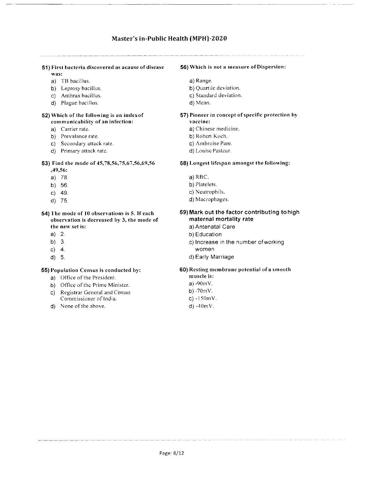 WBJEEB JEMAS (PG) 2020 MPH Question Paper - Page 8