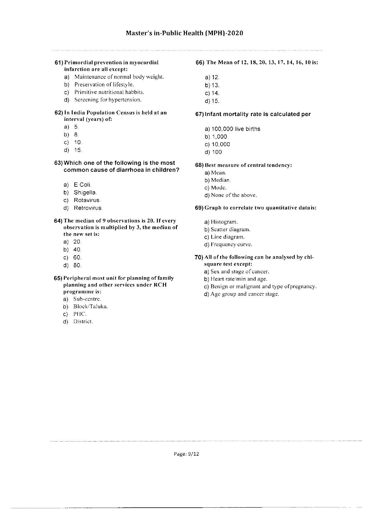WBJEEB JEMAS (PG) 2020 MPH Question Paper - Page 9