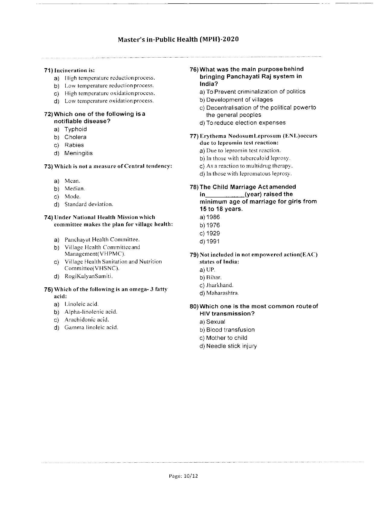 WBJEEB JEMAS (PG) 2020 MPH Question Paper - Page 10