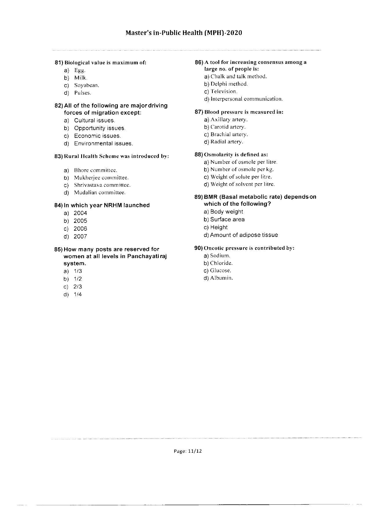 WBJEEB JEMAS (PG) 2020 MPH Question Paper - Page 11