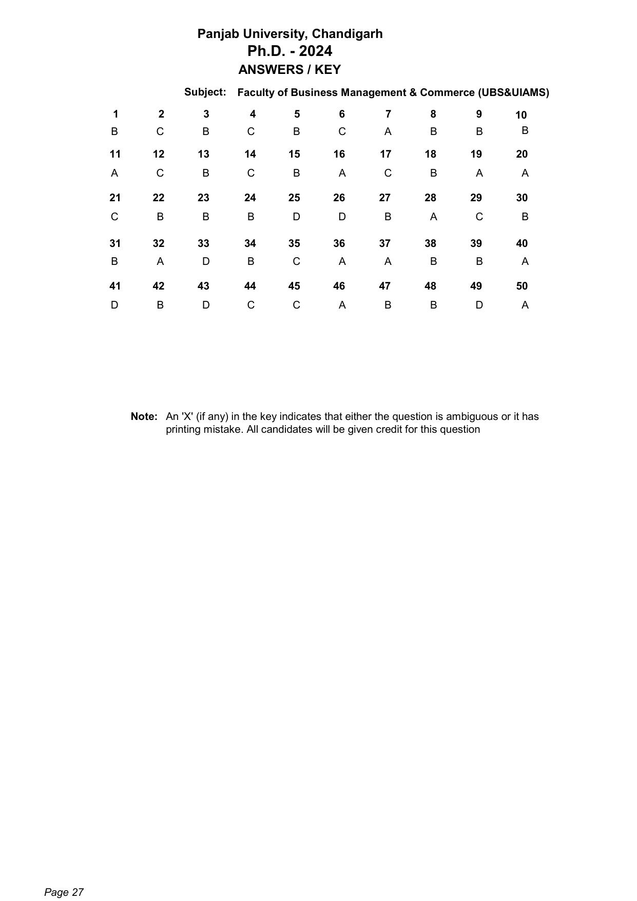PU Ph.D Entrance Test 2024 Answer Key - Page 27