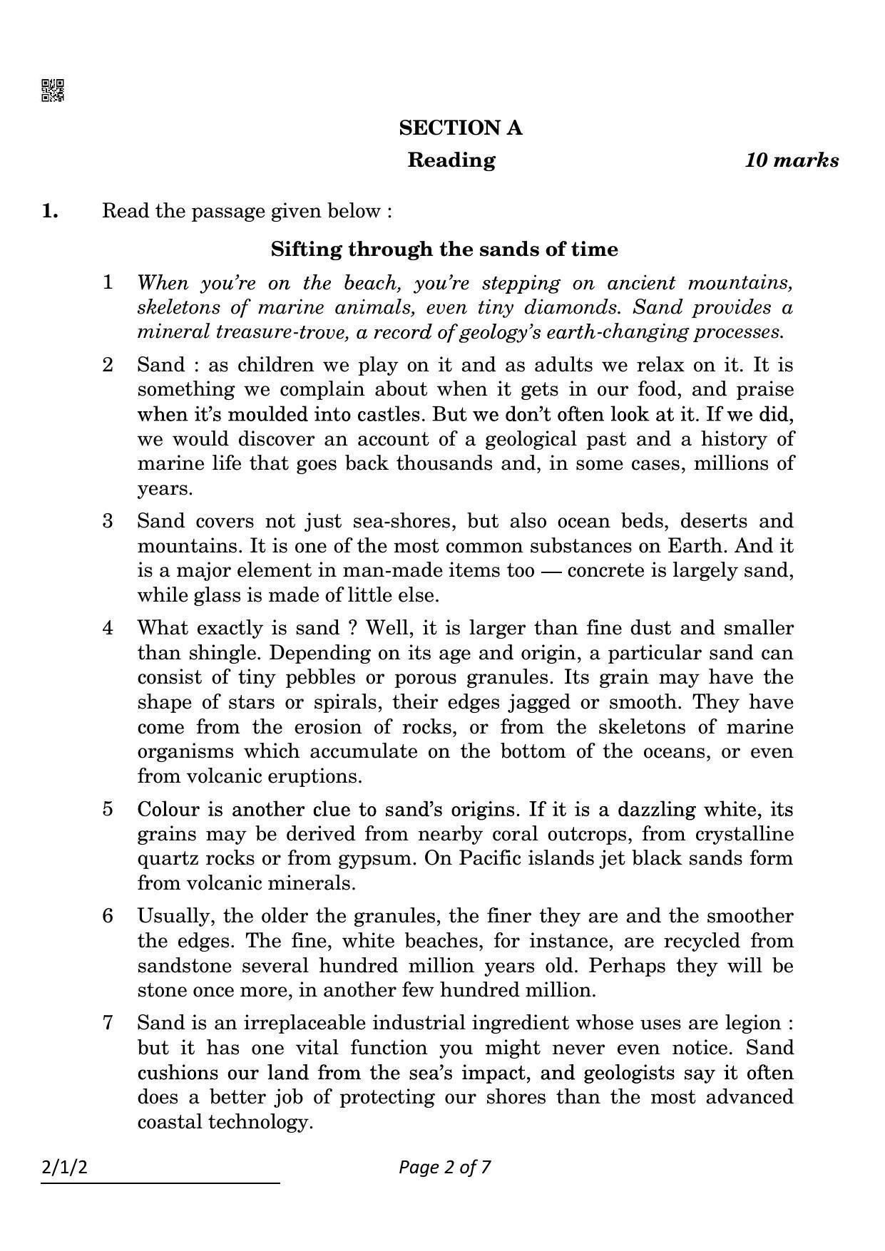 CBSE Class 10 2-1-2 English L & L 2022 Question Paper - Page 2