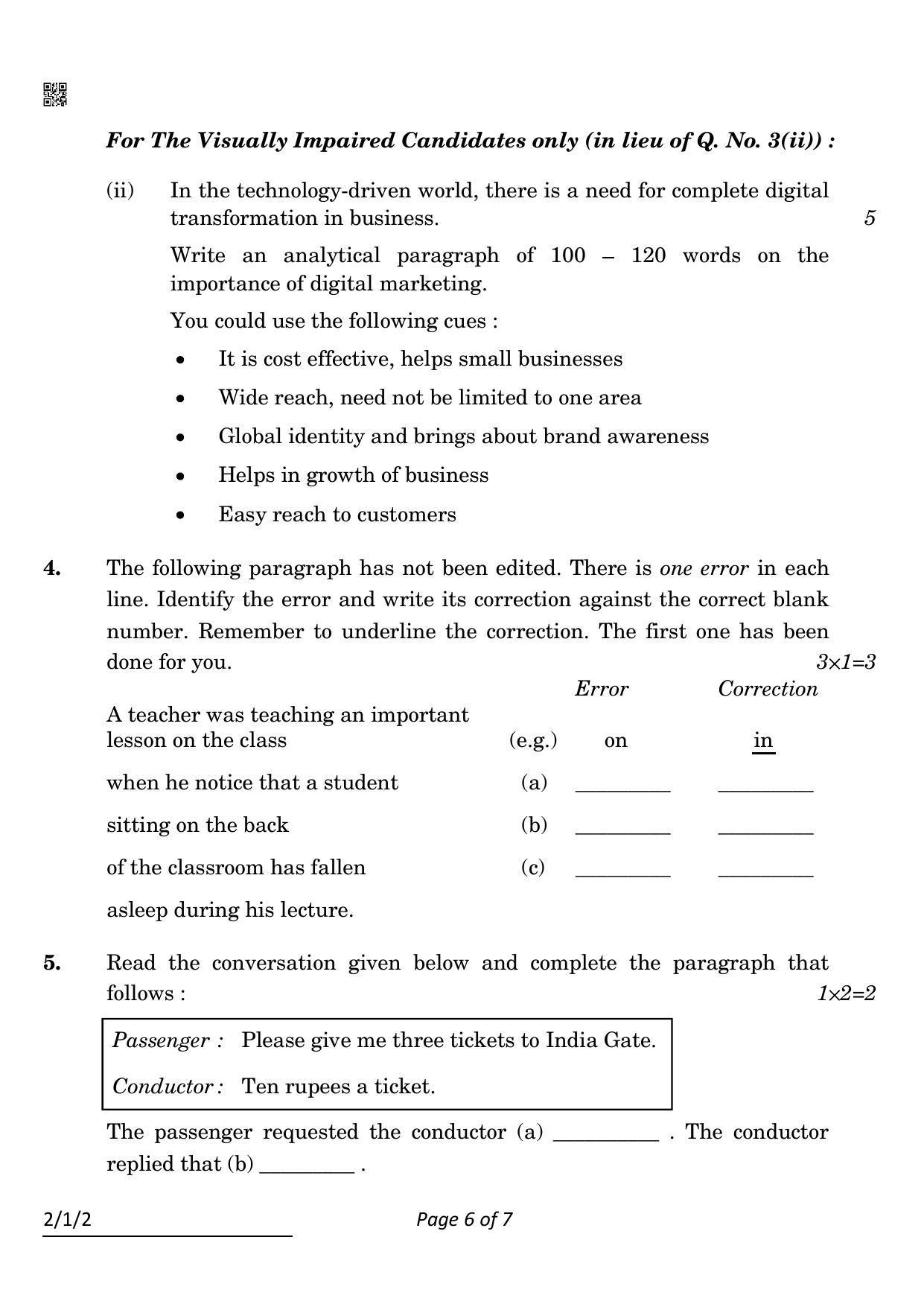 CBSE Class 10 2-1-2 English L & L 2022 Question Paper - Page 6