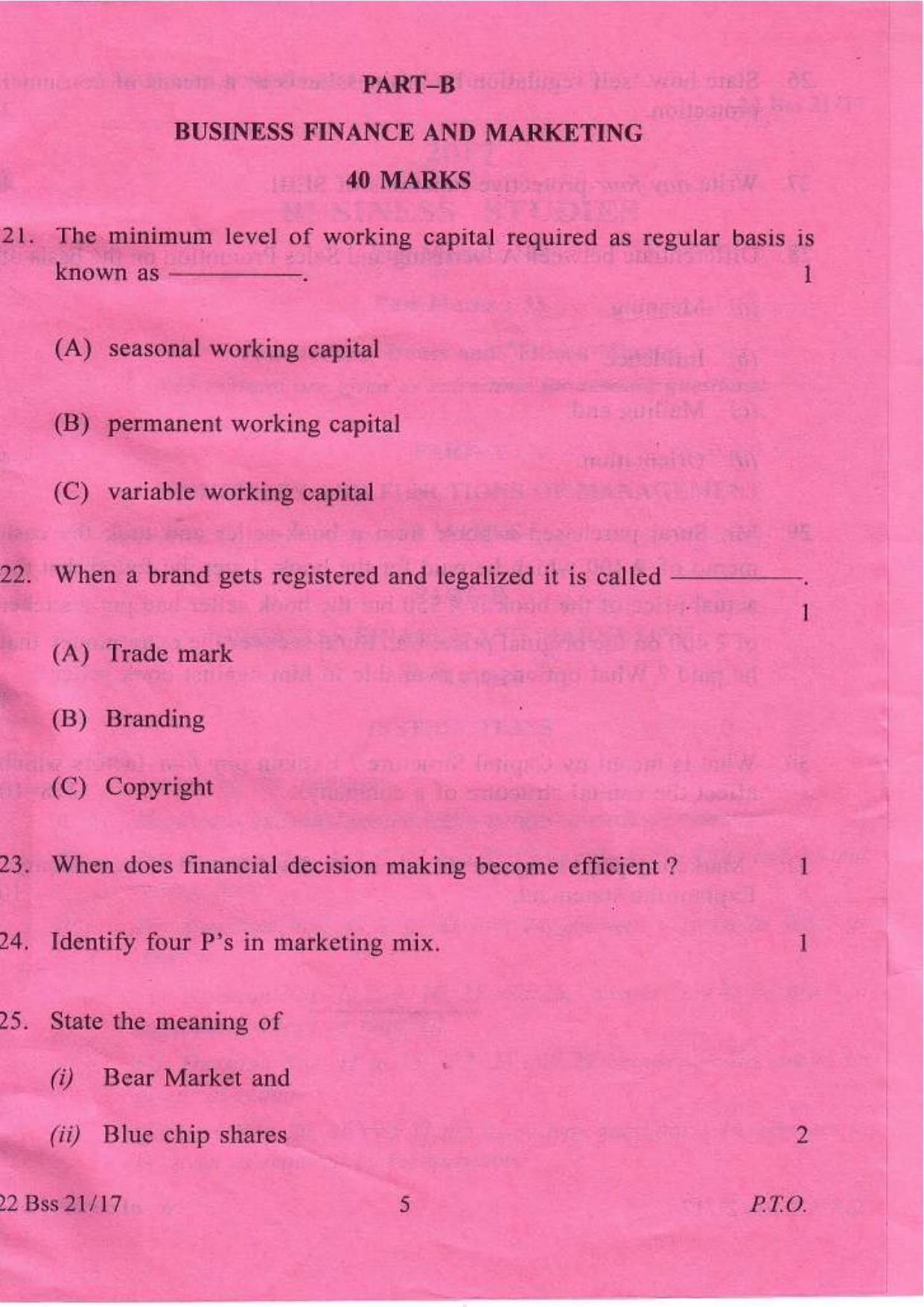 COHSEM Class 12 Business Studies 2017 Question Papers - Page 5