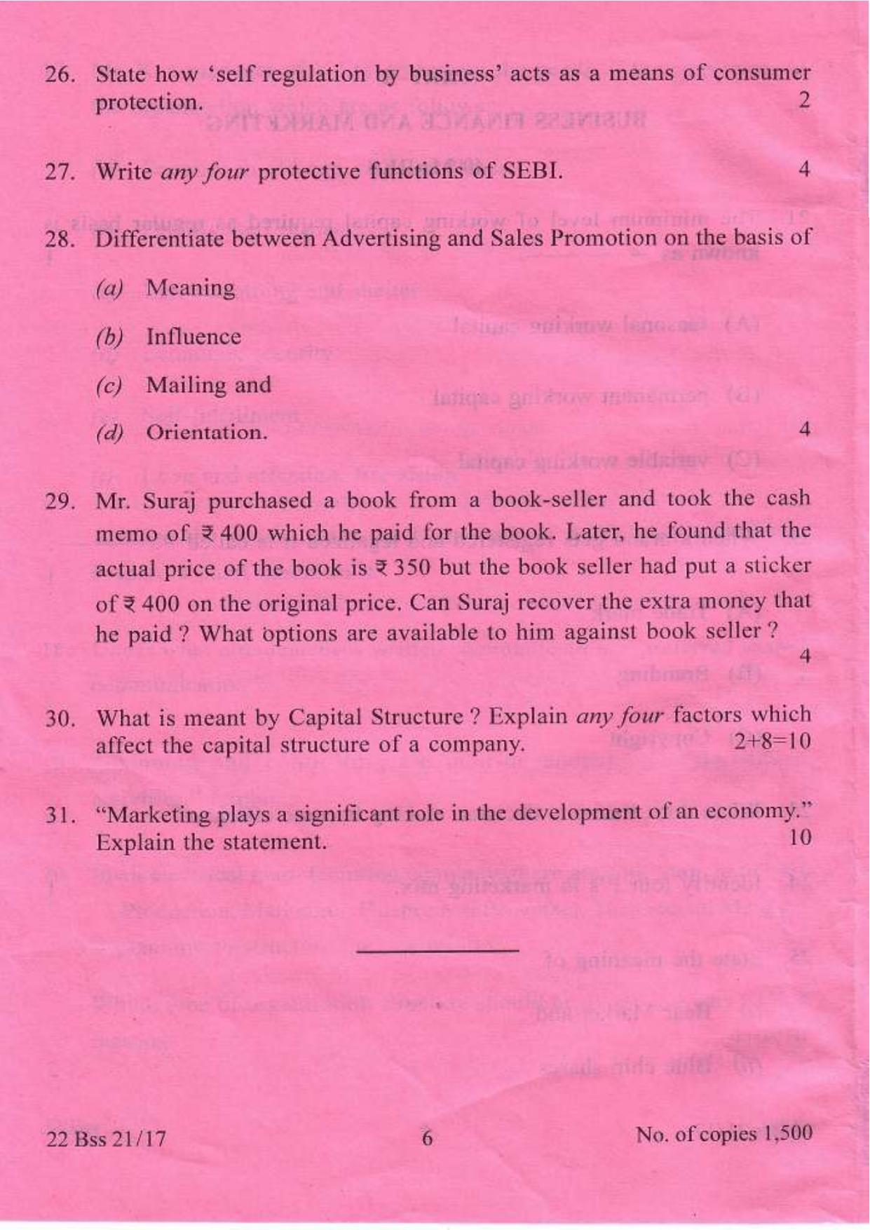 COHSEM Class 12 Business Studies 2017 Question Papers - Page 6