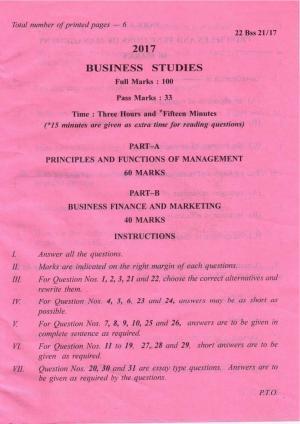 COHSEM Class 12 Business Studies 2017 Question Papers