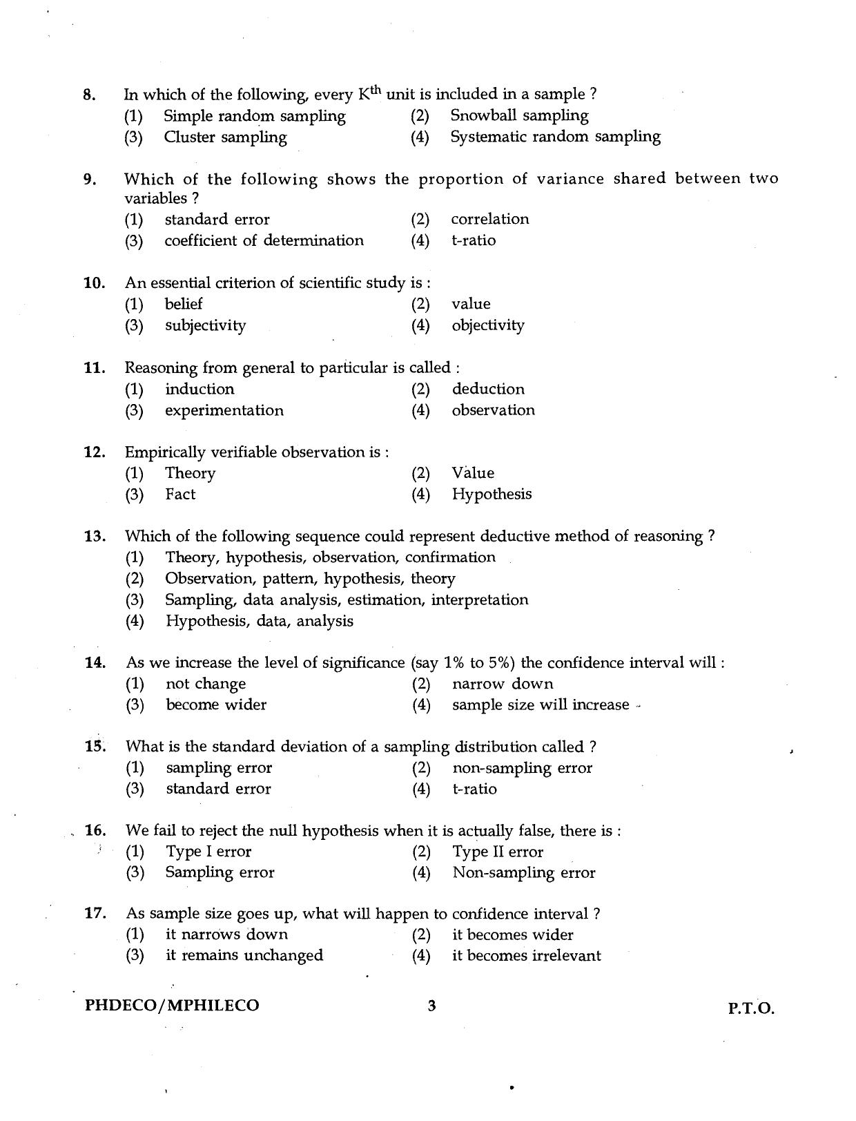 IGNOU PhD Entrance Test Ph.D./M.Phil. (Economics) 2016 Question Paper - Page 3