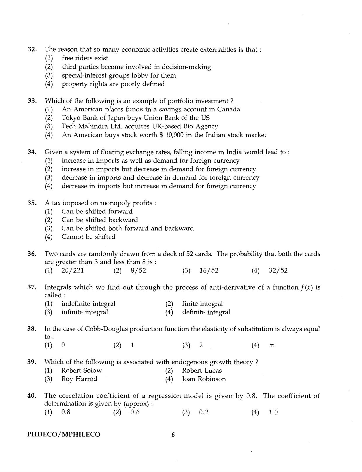 IGNOU PhD Entrance Test Ph.D./M.Phil. (Economics) 2016 Question Paper - Page 6