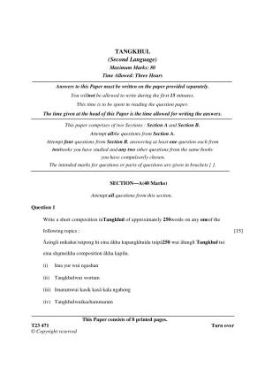 ICSE Class 10 TANGKHUL 2023 Question Paper