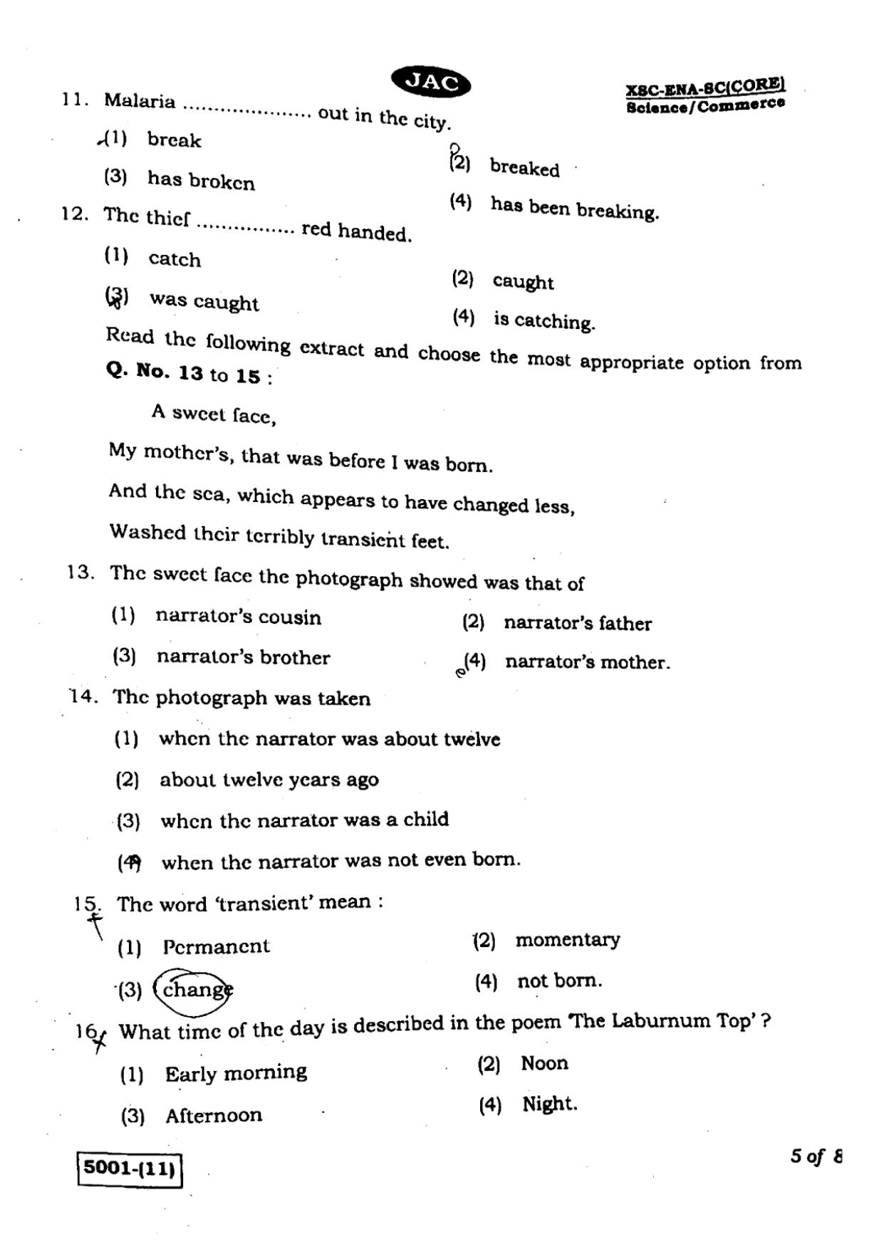 JAC Class 11 2020 English Core Question Paper - Page 5