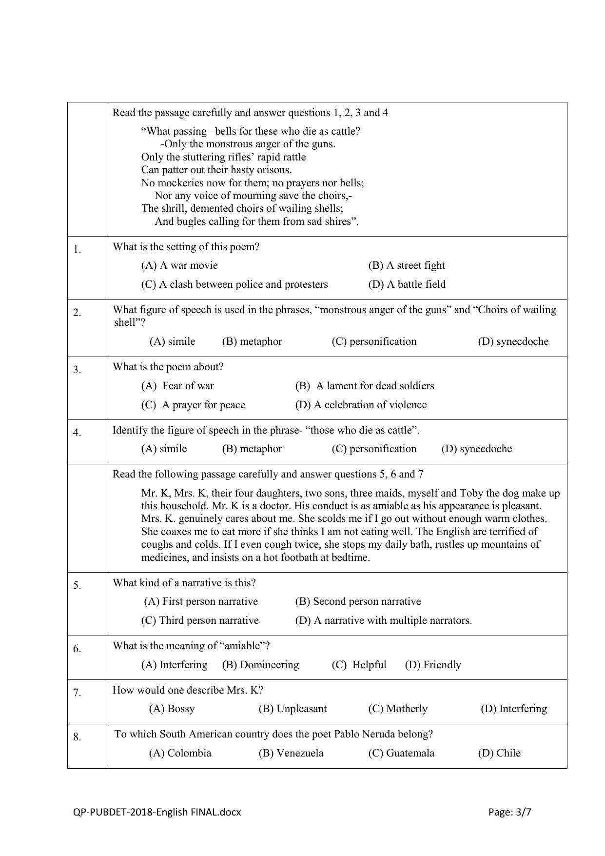 PUBDET 2018 English Question Papers - Page 3