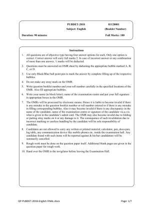 PUBDET 2018 English Question Papers