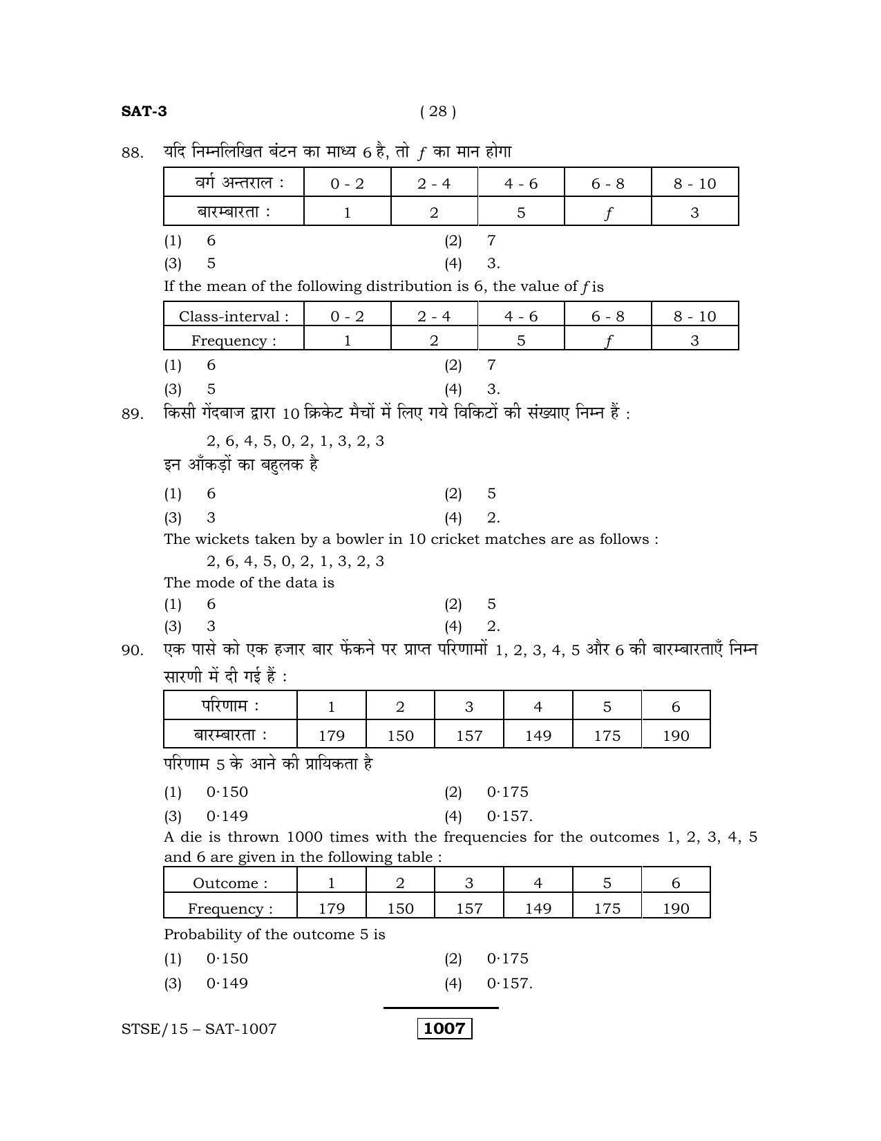 Rajasthan STSE Class 12 (Scholastic Aptitude Test) Question Paper 2015 - Page 28