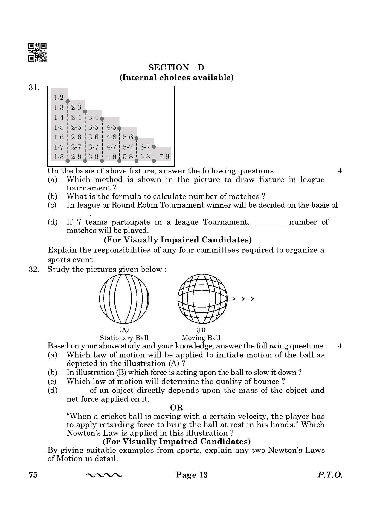 CBSE Class 12 75_physical Education 2023 Question Paper - Page 13