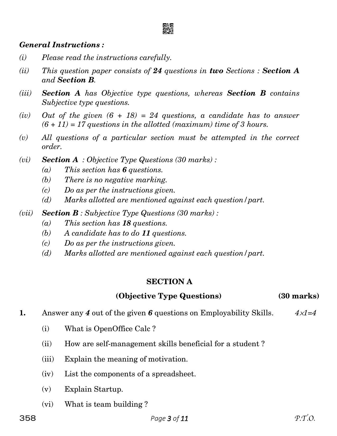 CBSE Class 12 Food Nutrition & Dietetics (Compartment) 2023 Question Paper - Page 3
