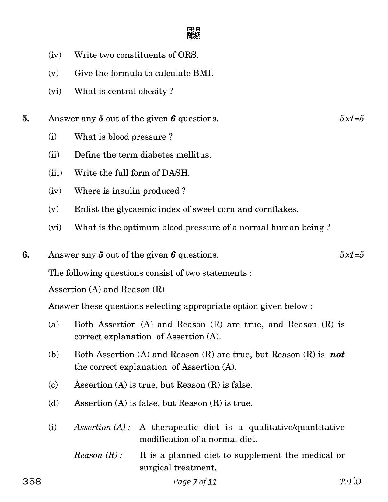 CBSE Class 12 Food Nutrition & Dietetics (Compartment) 2023 Question Paper - Page 7